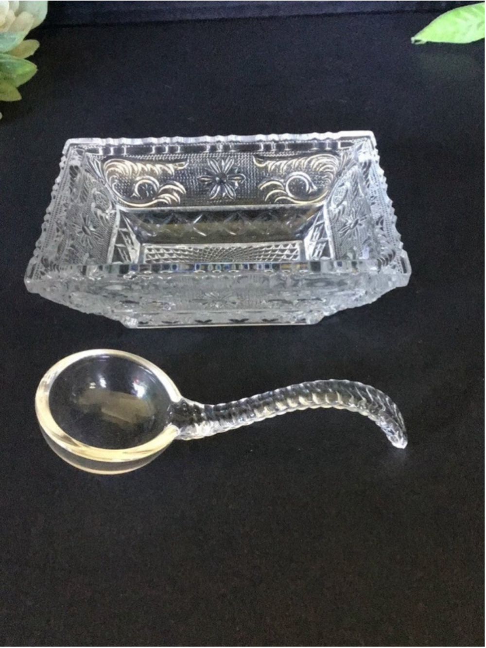 Vintage Duncan Miller Sandwich Pattern Glass Mayonaise Ladle and Dish - Picture 2 of 2